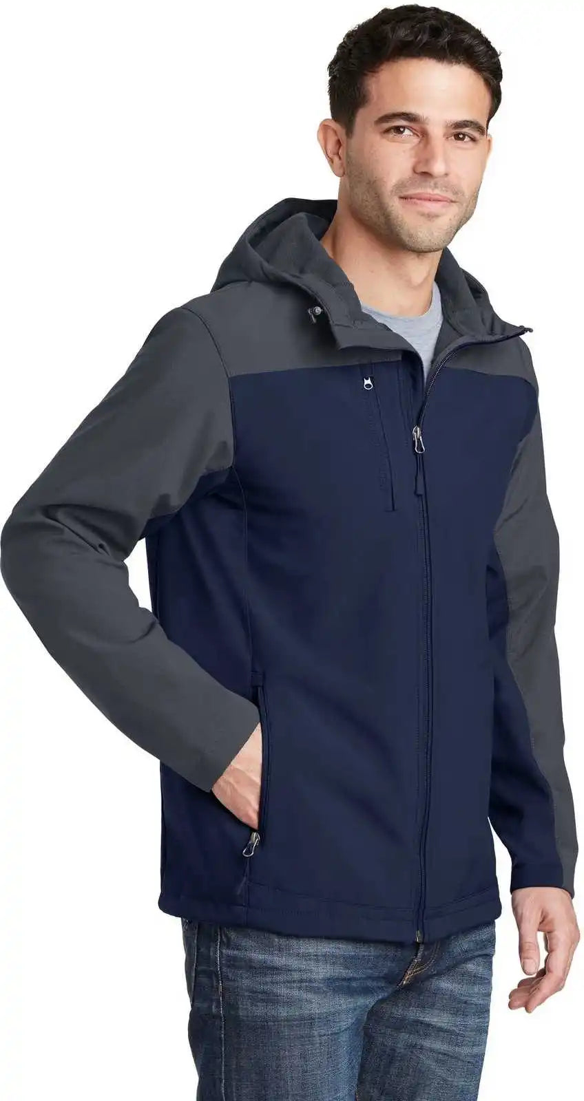 Port Authority J335 Hooded Core Soft Shell Jacket - Dress Blue Navy Battleship Gray