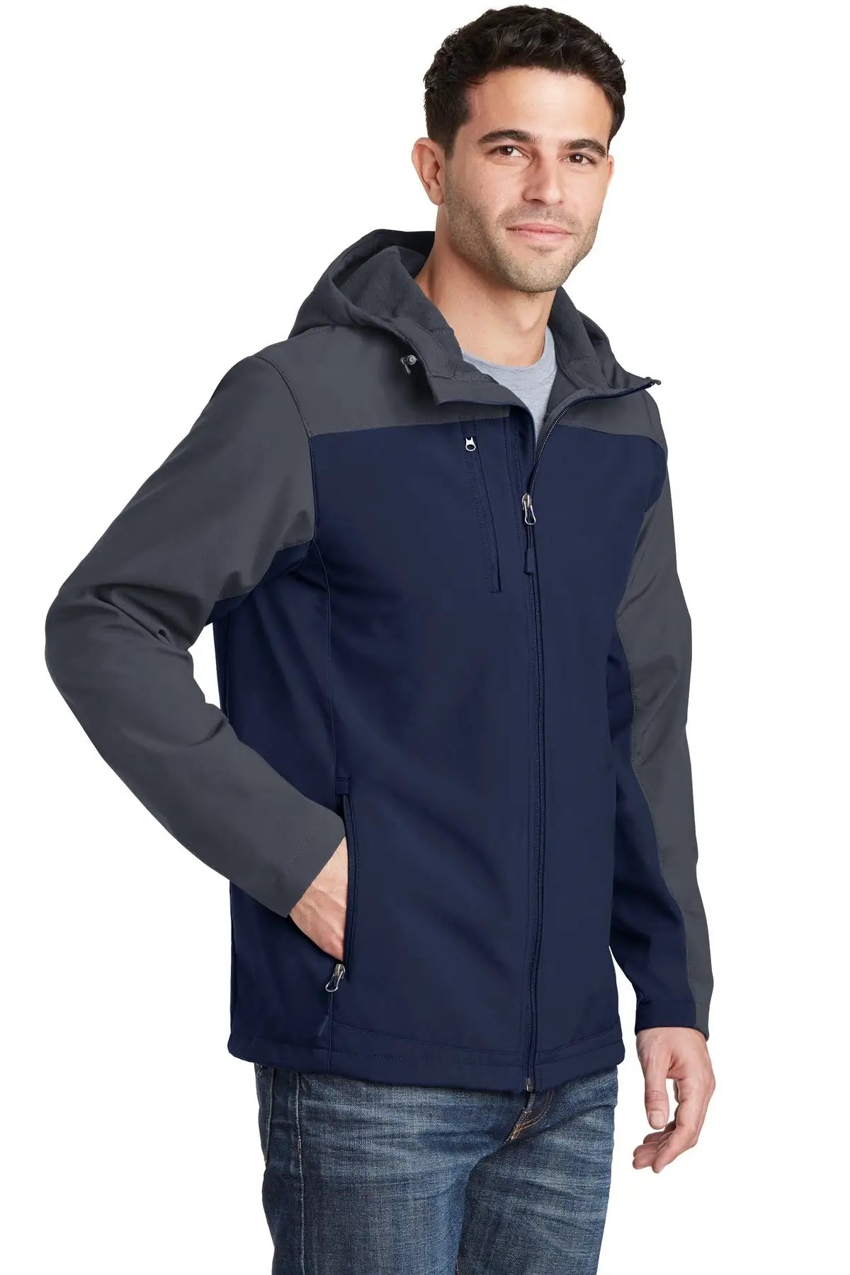 Port Authority J335 Hooded Core Soft Shell Jacket - Dress Blue Navy Battleship Gray