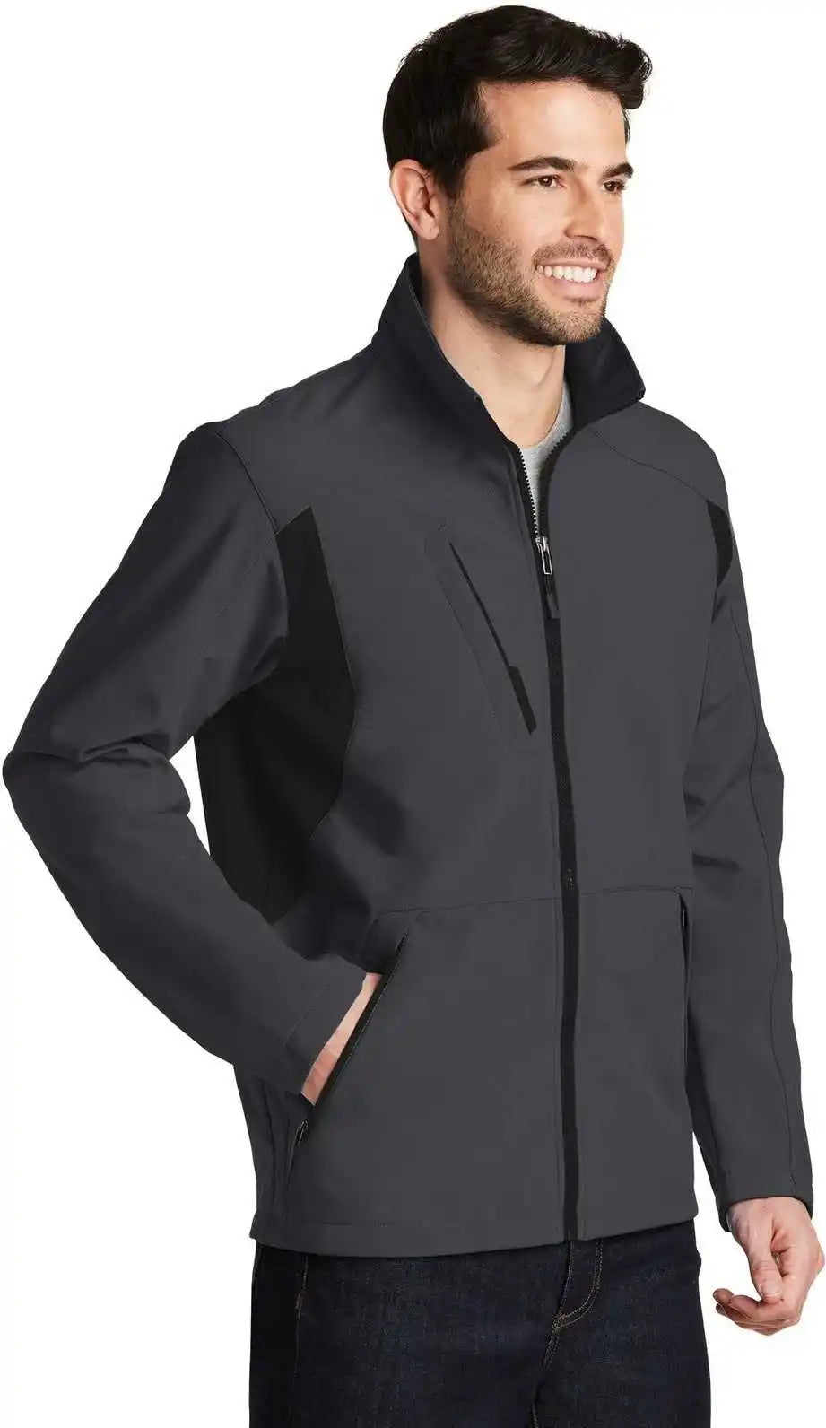 Port Authority J336 Back Block Soft Shell Jacket Battleship Gray Black