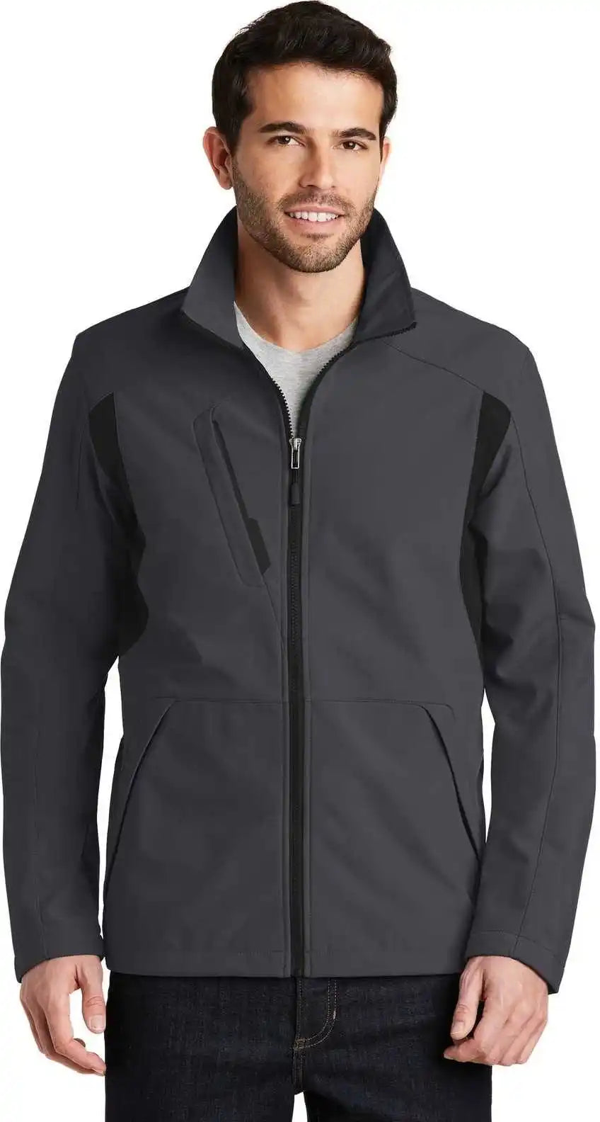 Port Authority J336 Back Block Soft Shell Jacket Battleship Gray Black