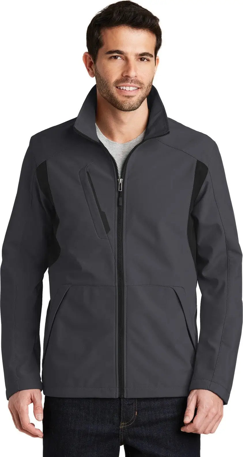 Port Authority J336 Back-block Soft Shell Jacket - Battleship Gray Black - Gray/ / Adult Xs