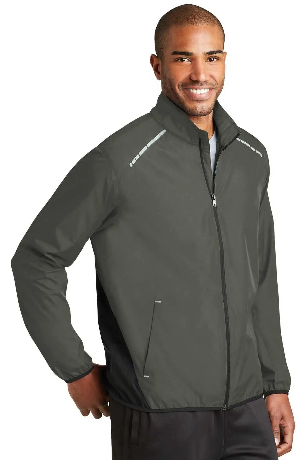Port Authority J345 Zephyr Reflective Hit Full-zip Jacket - Gray Steel Deep Black