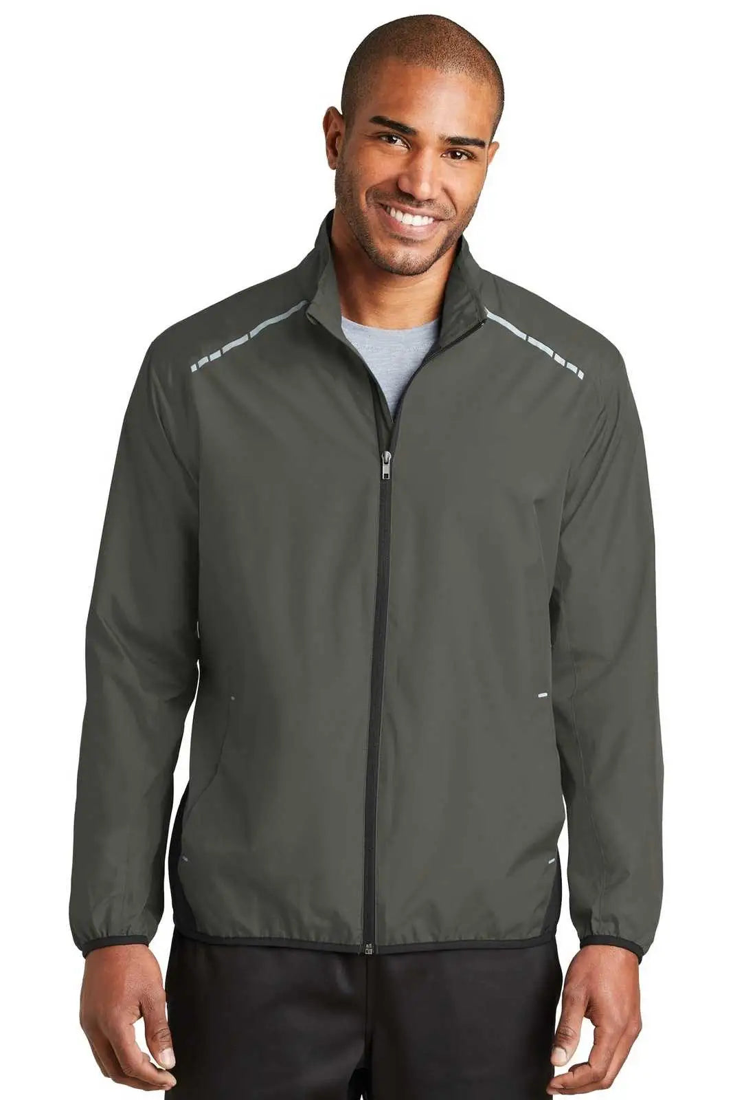 Port Authority J345 Zephyr Reflective Hit Full-zip Jacket - Gray Steel Deep Black