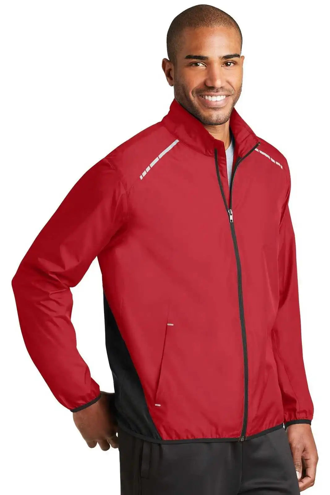 Port Authority J345 Zephyr Reflective Hit Full-zip Jacket - Rich Red Deep Black