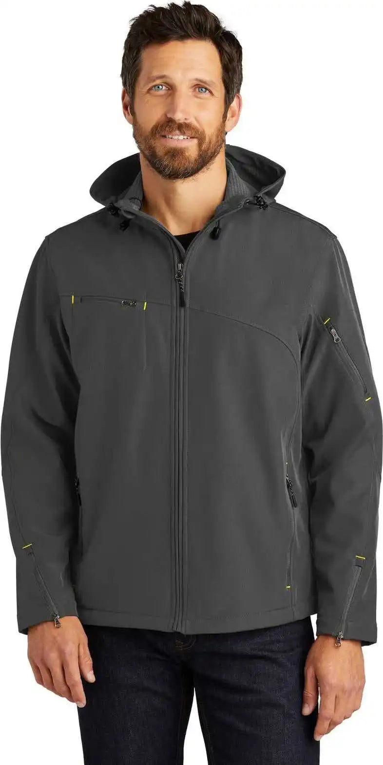 Port Authority J706 Textured Hooded Soft Shell Jacket - Charcoal