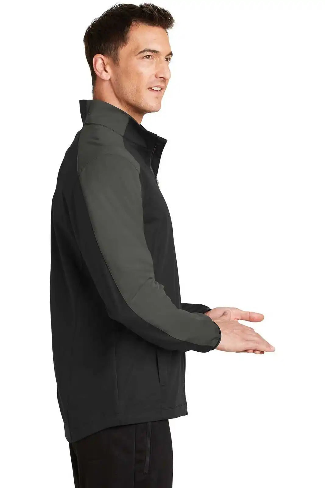 Port Authority J718 Active Colorblock Soft Shell Jacket - Deep Black Gray Steel