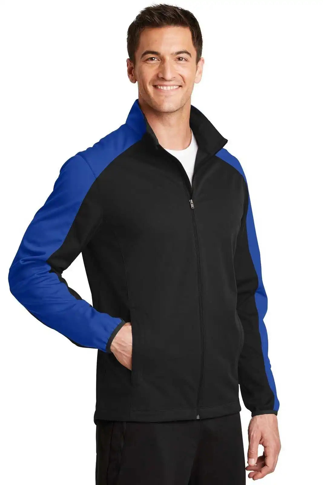 Port Authority J718 Active Colorblock Soft Shell Jacket - Deep Black True Royal