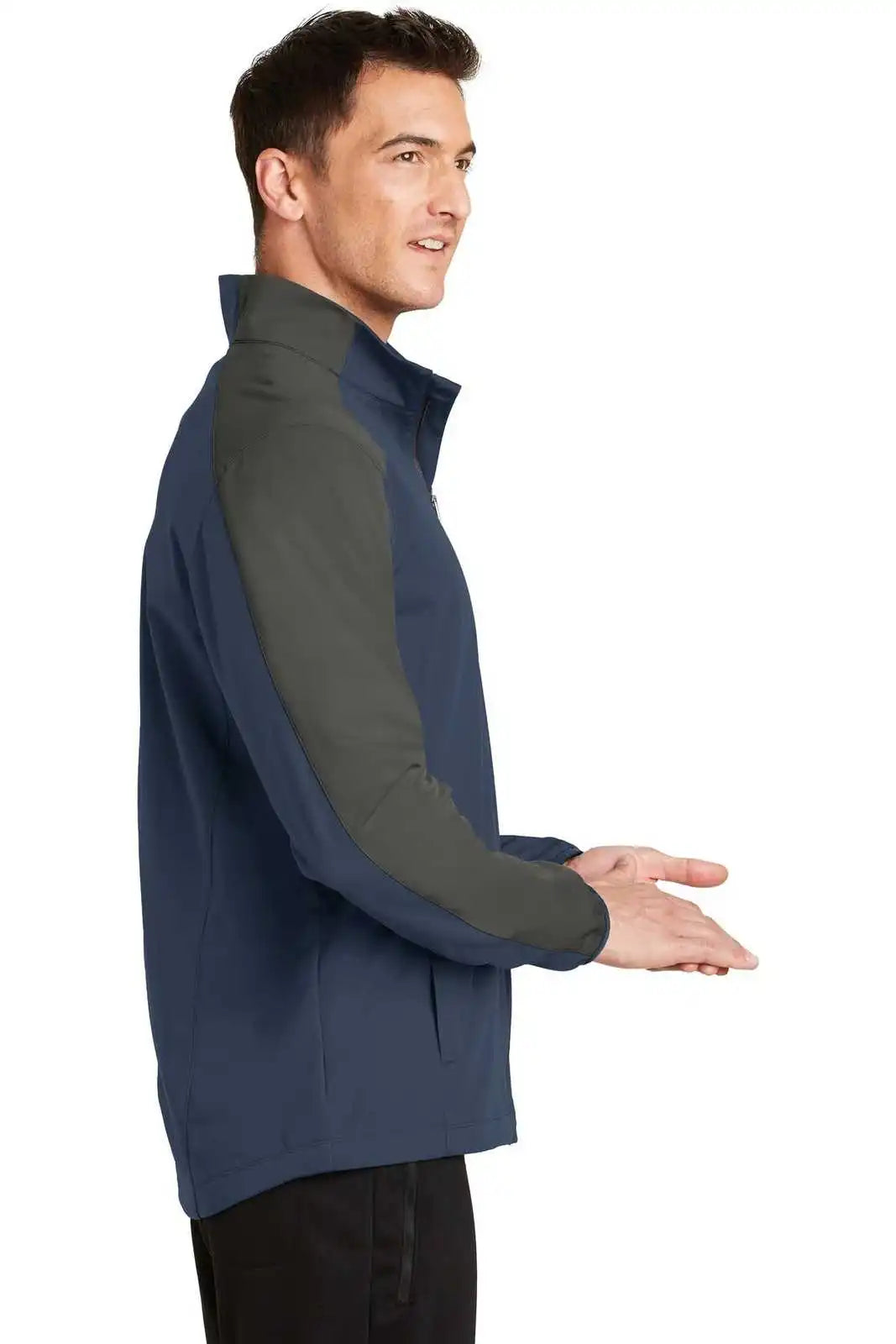 Port Authority J718 Active Colorblock Soft Shell Jacket - Dress Blue Navy Gray Steel