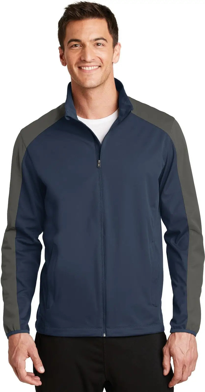 Port Authority J718 Active Colorblock Soft Shell Jacket - Dress Blue Navy Gray Steel