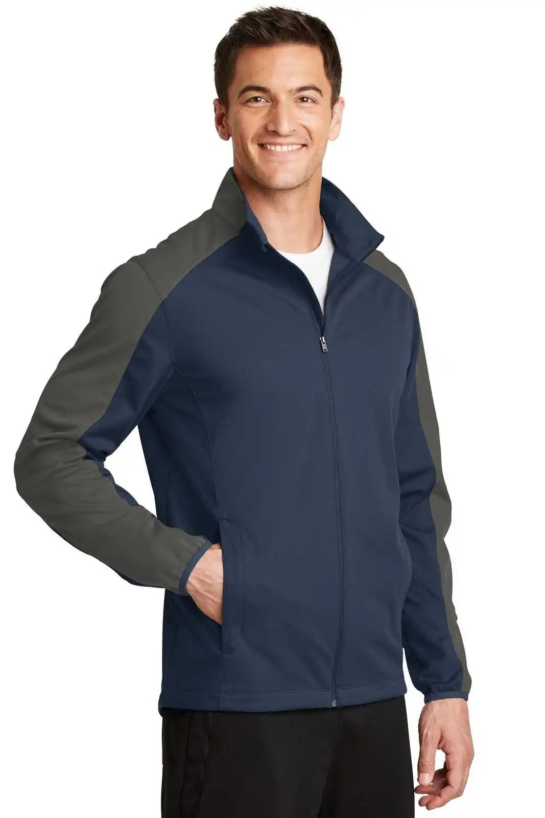 Port Authority J718 Active Colorblock Soft Shell Jacket - Dress Blue Navy Gray Steel