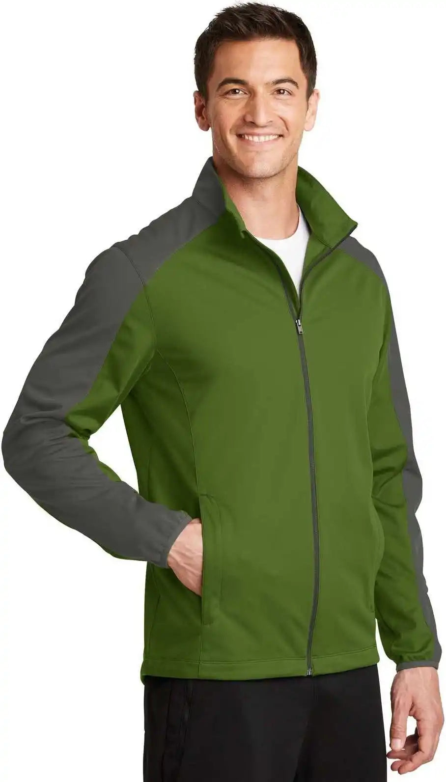 Port Authority J718 Active Colorblock Soft Shell Jacket - Garden Green Gray Steel