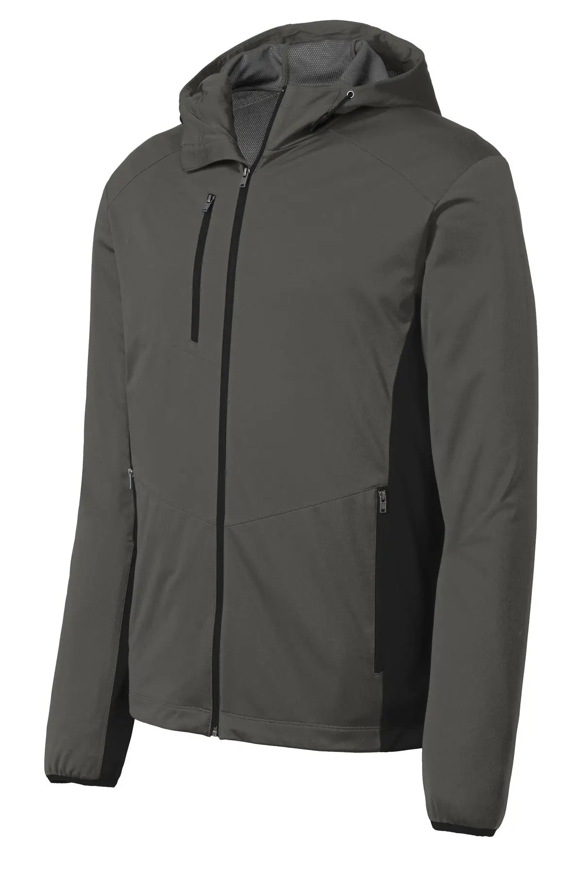 Port Authority J719 Active Hooded Soft Shell Jacket - Gray Steel Deep Black