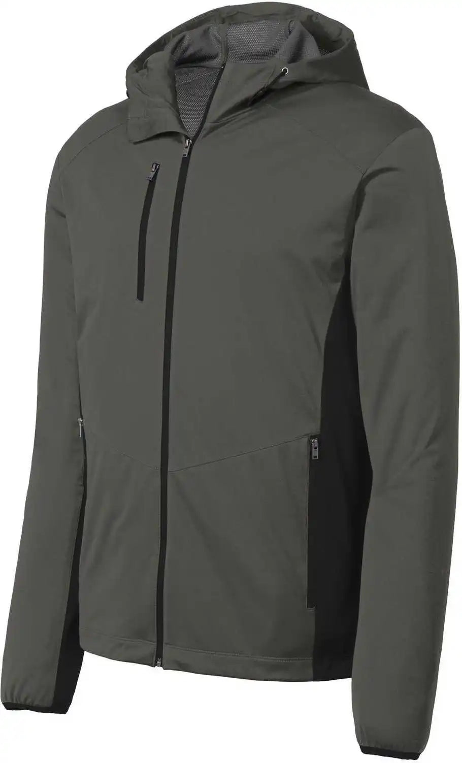 Port Authority J719 Active Hooded Soft Shell Jacket Gray Steel Deep Black