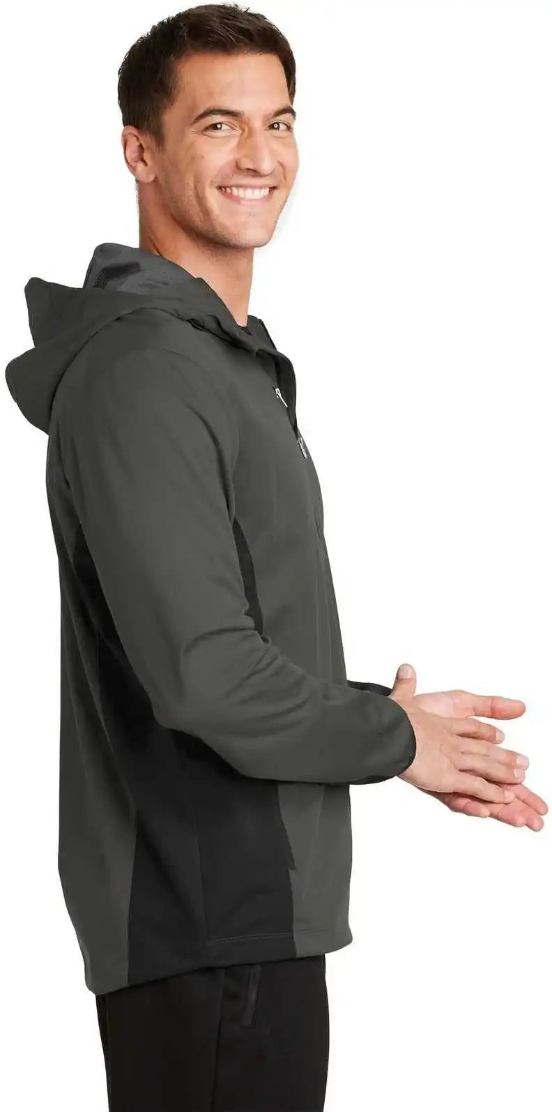 Port Authority J719 Active Hooded Soft Shell Jacket Gray Steel Deep Black