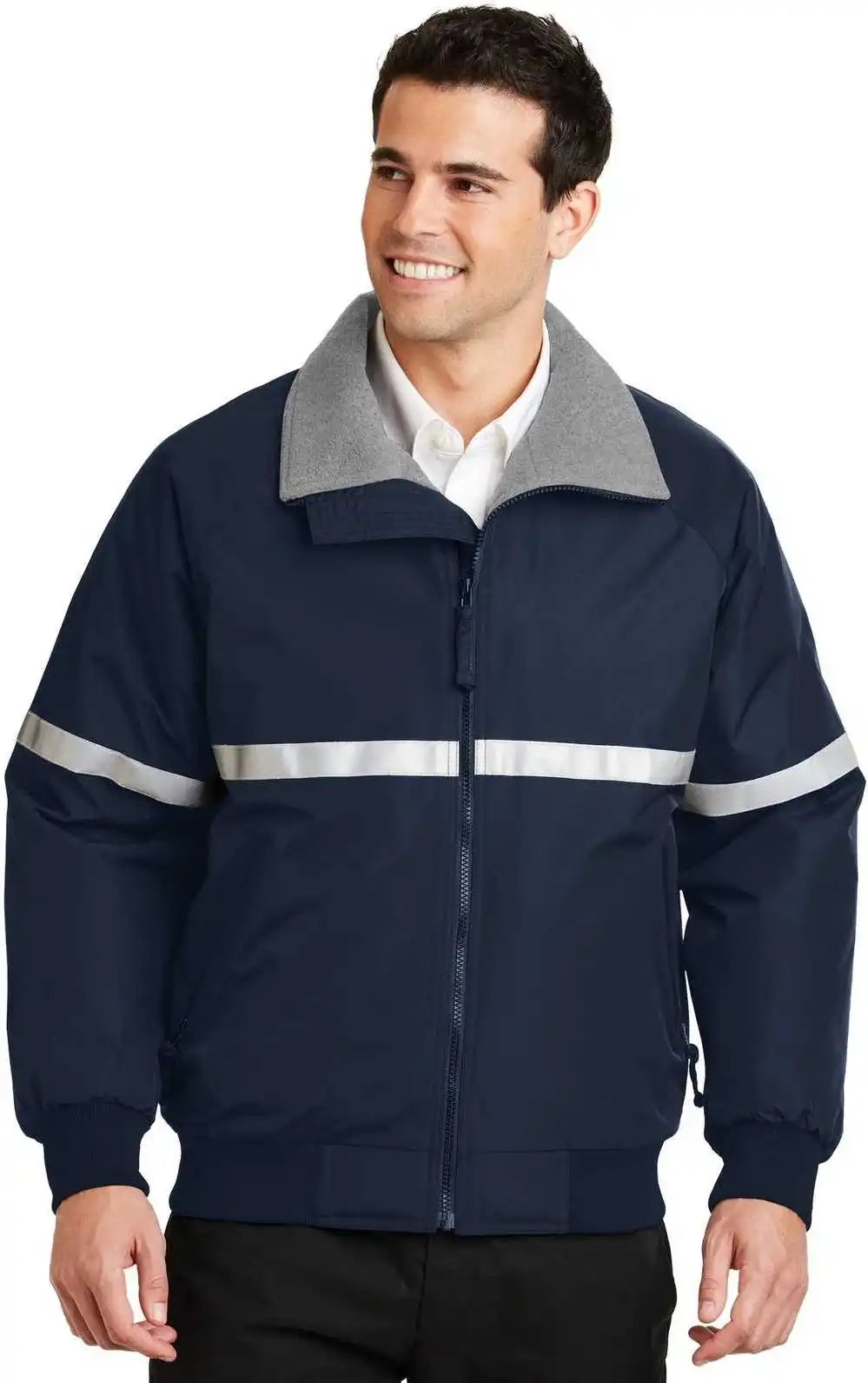 Port Authority J754r Challenger Jacket with Reflective Taping True Navy Gray Heather