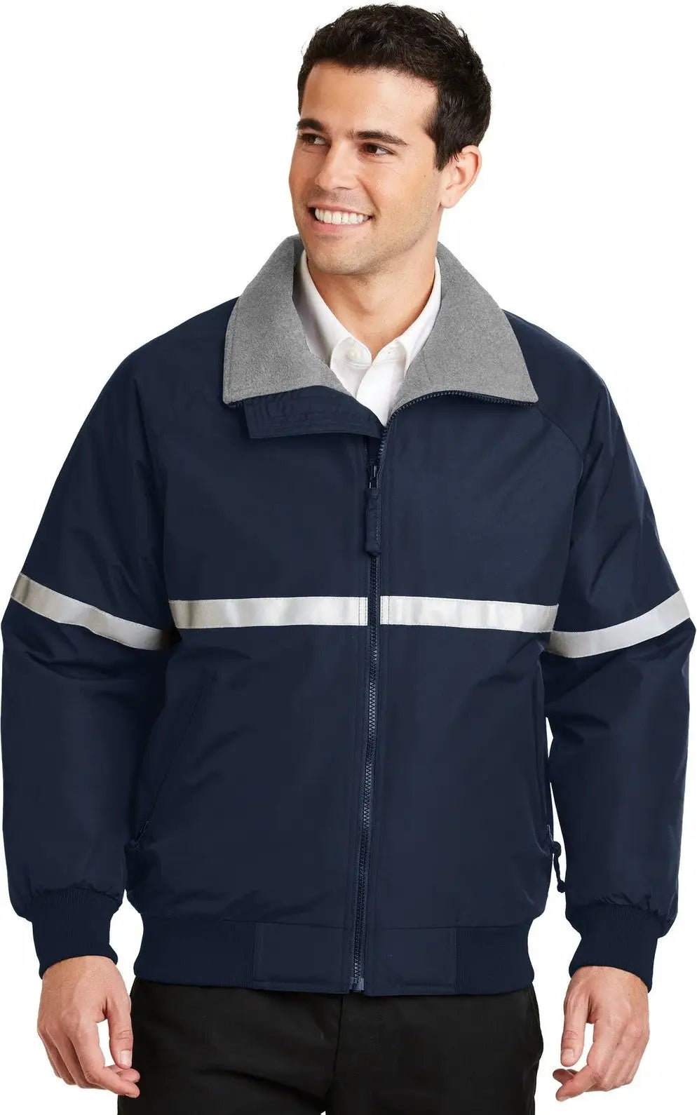 Port Authority J754r Challenger Jacket with Reflective Taping - True Navy Gray Heather - Navy/ Heather/ / Adult Xs