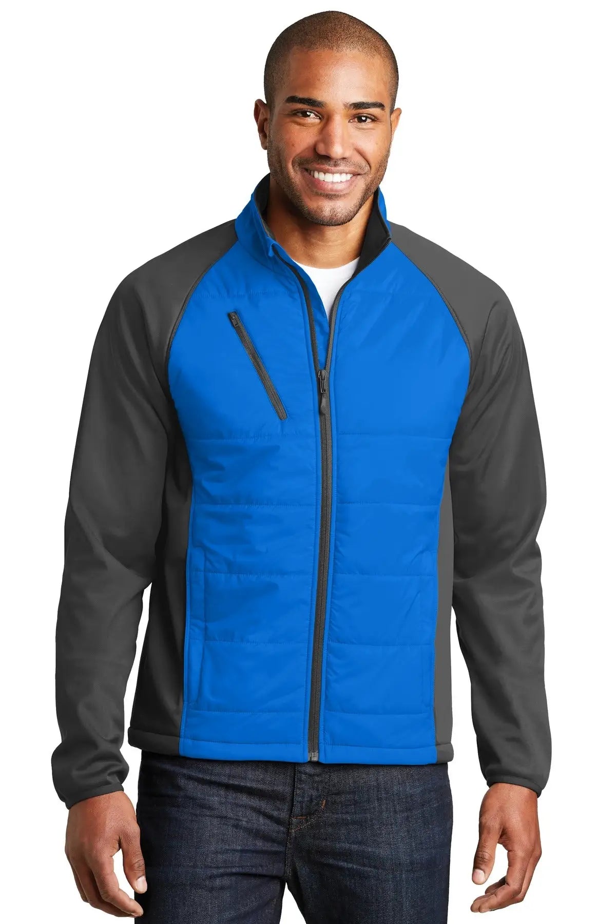 Port Authority J787 Hybrid Soft Shell Jacket - Skydiver Blue Gray Steel - Blue/ / Adult Xs