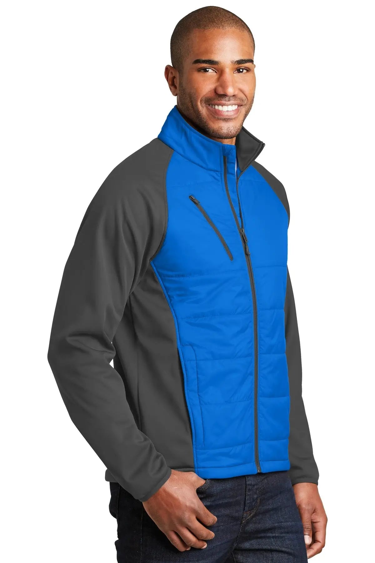 Port Authority J787 Hybrid Soft Shell Jacket - Skydiver Blue Gray Steel