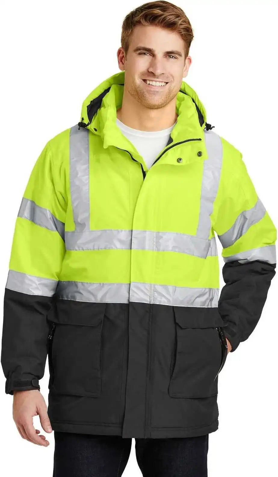 Port Authority J799s Ansi 107 Class 3 Safety Heavyweight Parka Yellow Black Reflective