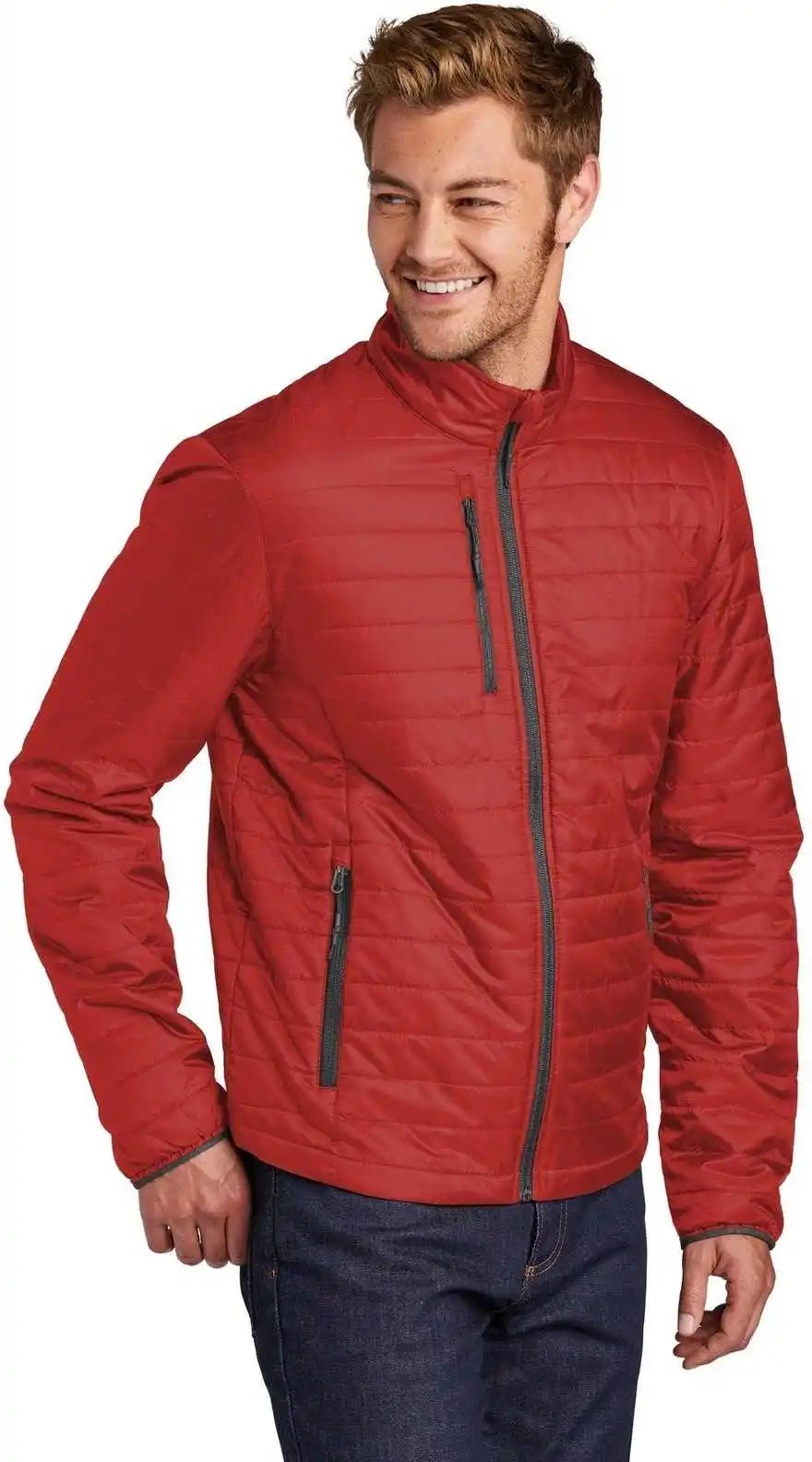 Port Authority J850 Packable Puffy Jacket Fire Red Graphite
