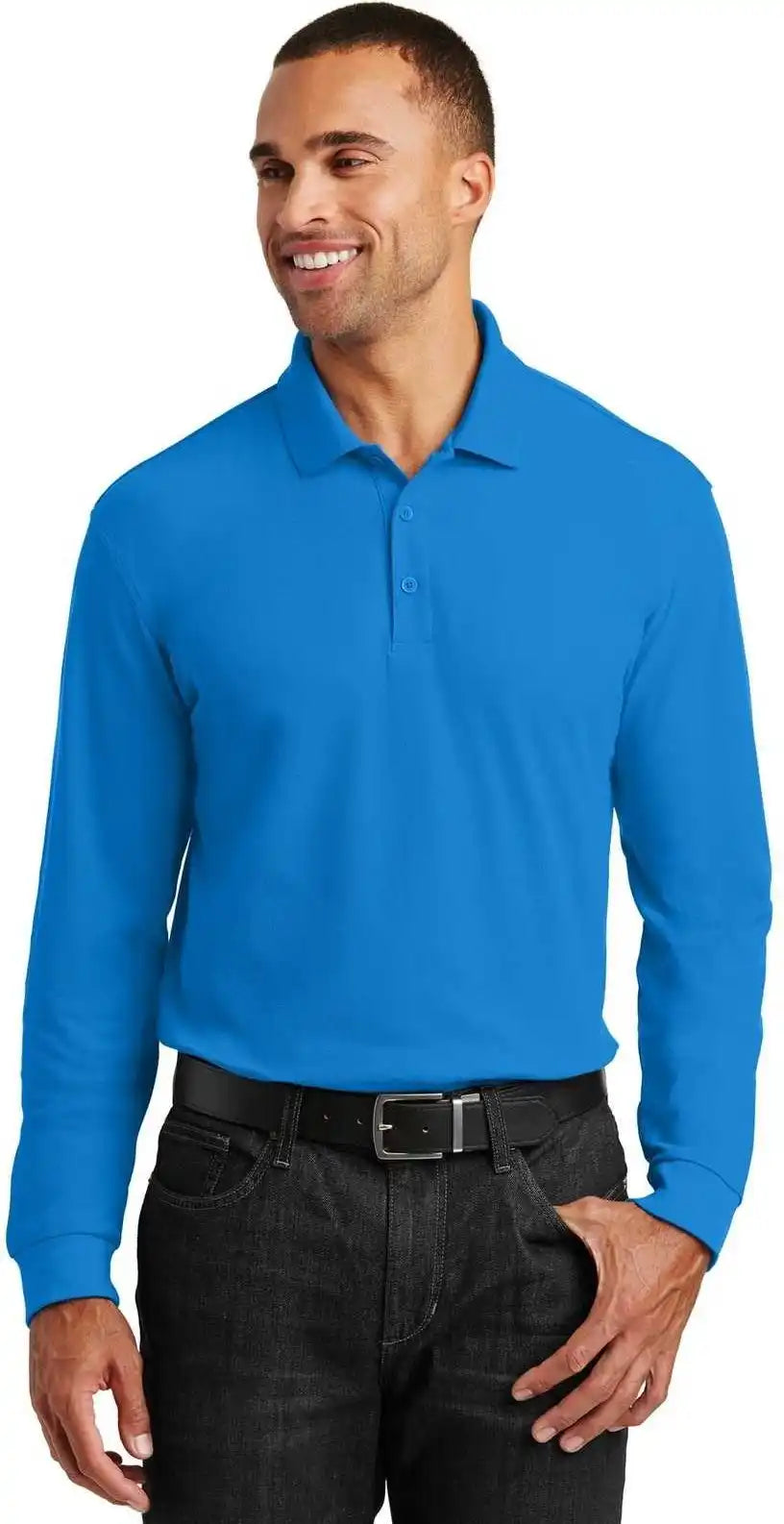 Port Authority K100ls Long Sleeve Core Classic Pique Polo - Coastal Blue