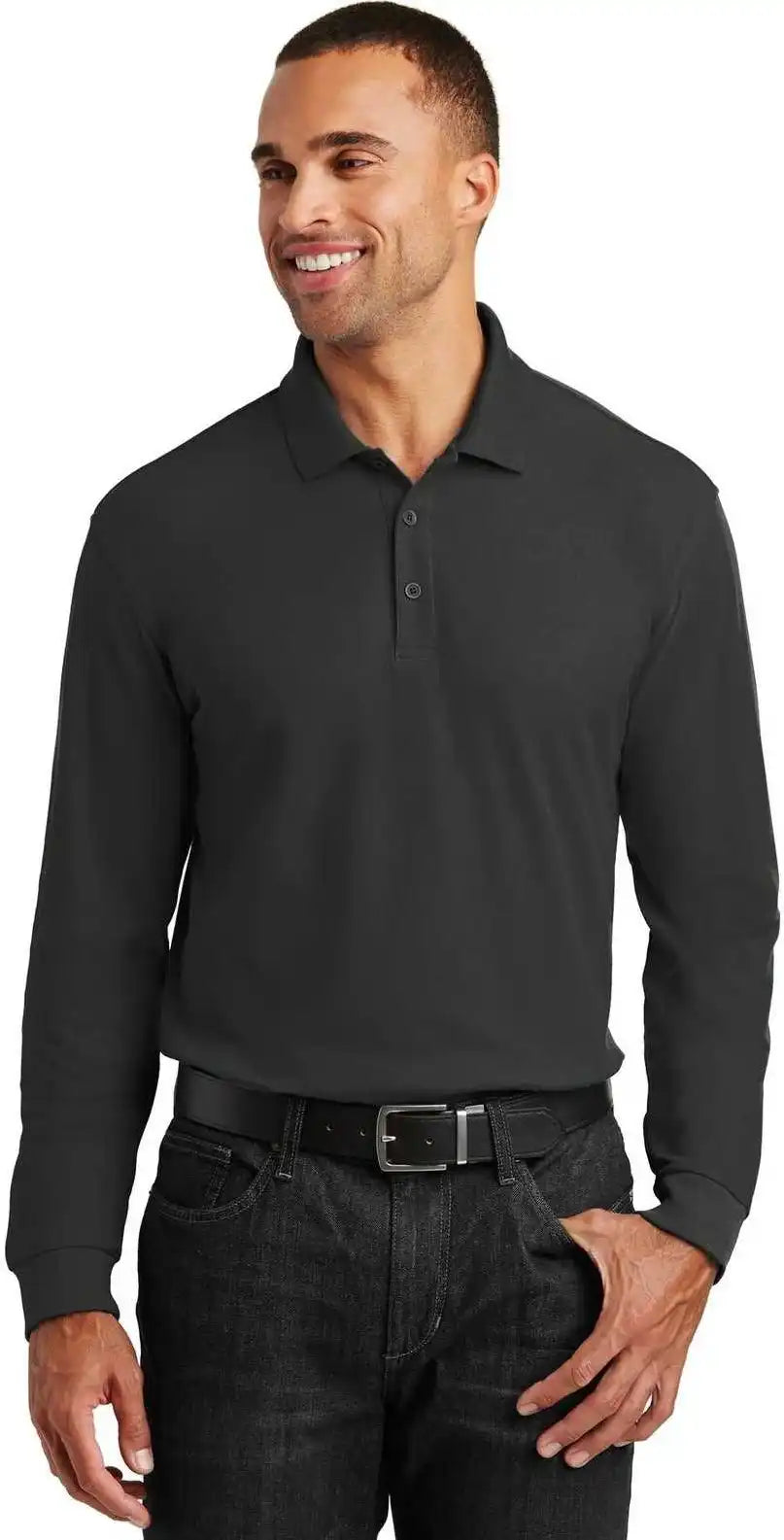 Port Authority K100ls Long Sleeve Core Classic Pique Polo - Deep Black