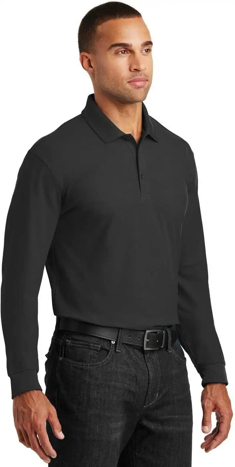 Port Authority K100ls Long Sleeve Core Classic Pique Polo Deep Black