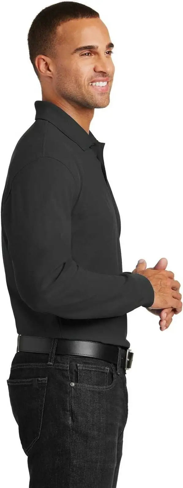 Port Authority K100ls Long Sleeve Core Classic Pique Polo - Deep Black