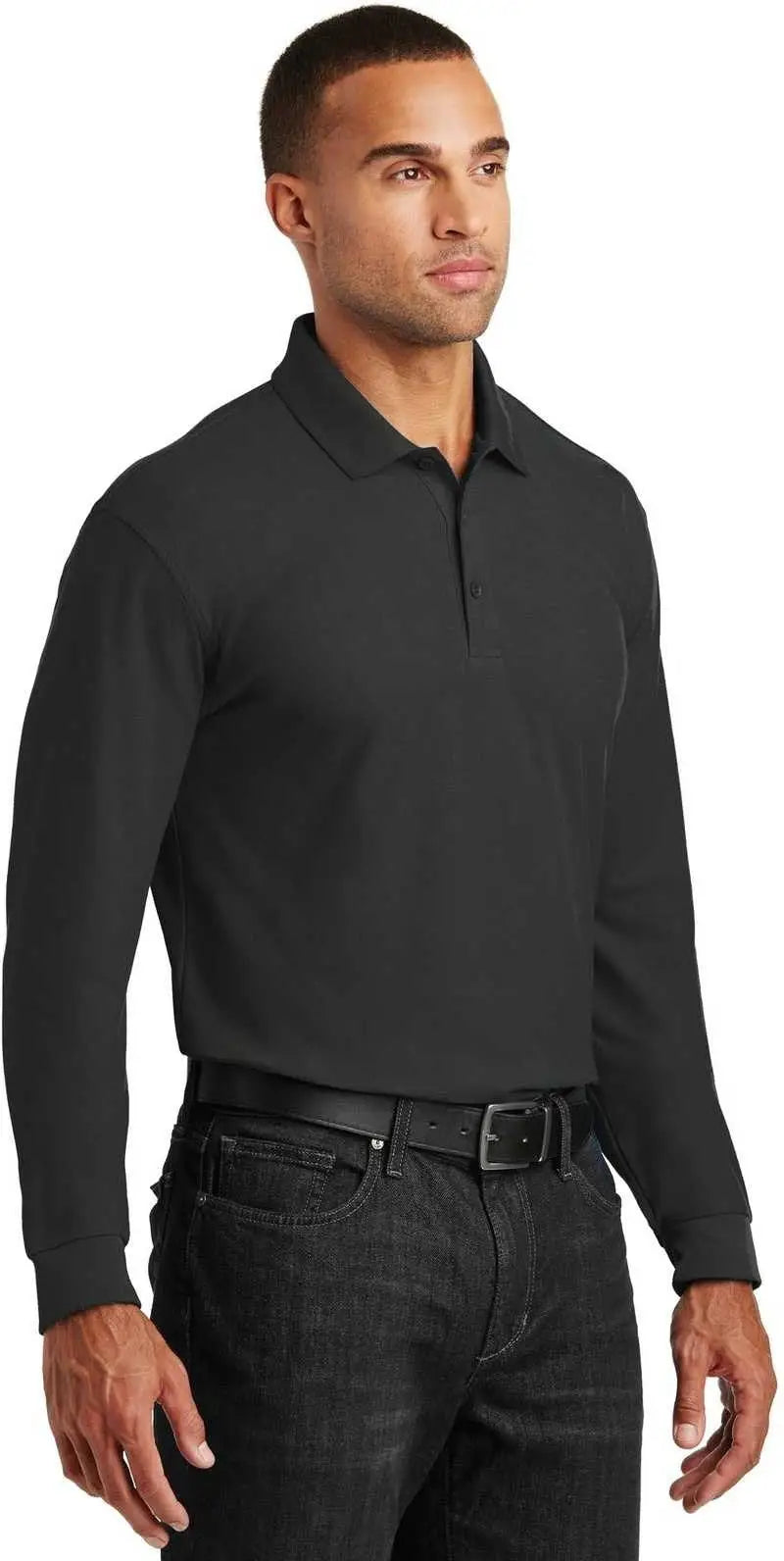 Port Authority K100ls Long Sleeve Core Classic Pique Polo - Deep Black