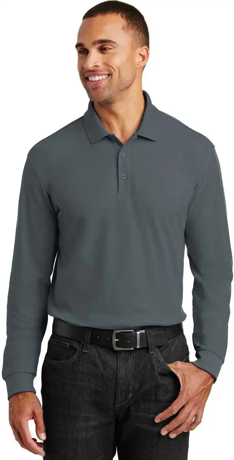 Port Authority K100ls Long Sleeve Core Classic Pique Polo Graphite