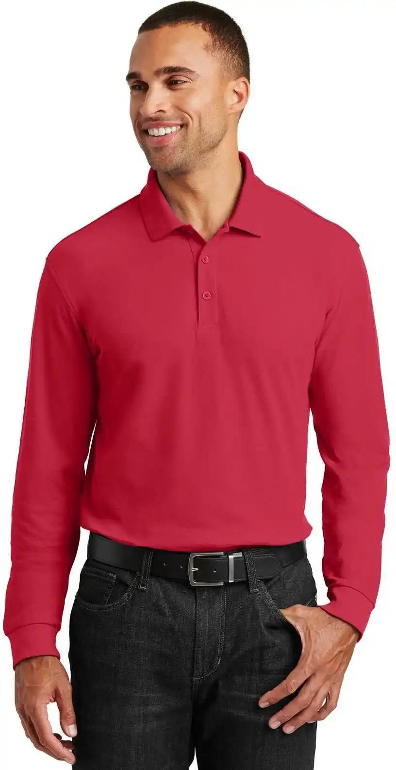 Port Authority K100ls Long Sleeve Core Classic Pique Polo - Rich Red