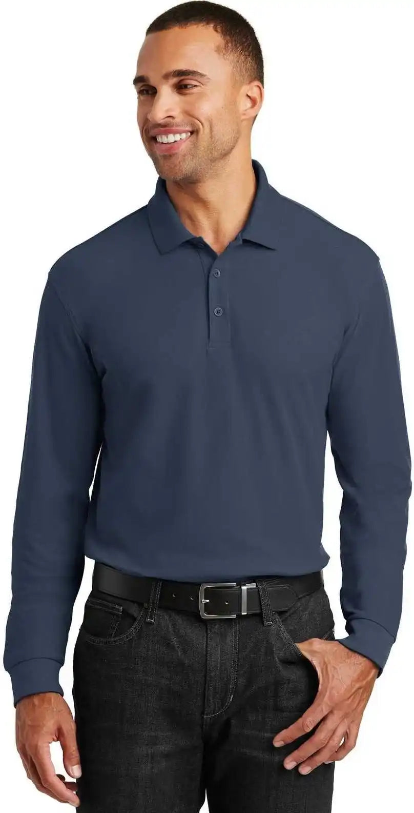 Port Authority K100ls Long Sleeve Core Classic Pique Polo - River Blue Navy