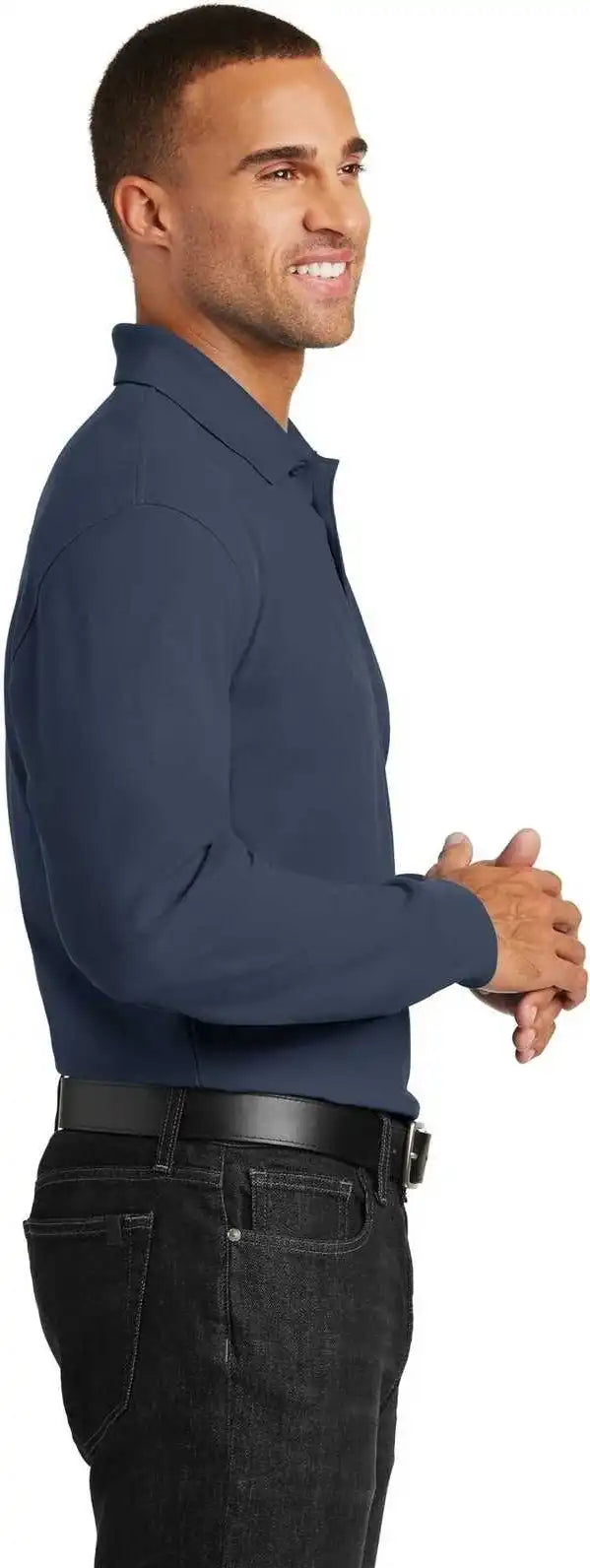 Port Authority K100ls Long Sleeve Core Classic Pique Polo River Blue Navy