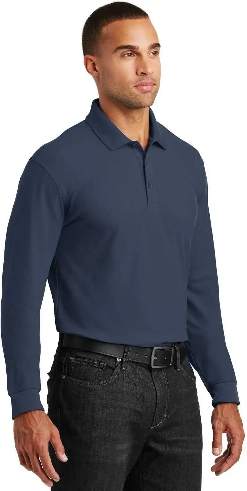 Port Authority K100ls Long Sleeve Core Classic Pique Polo River Blue Navy