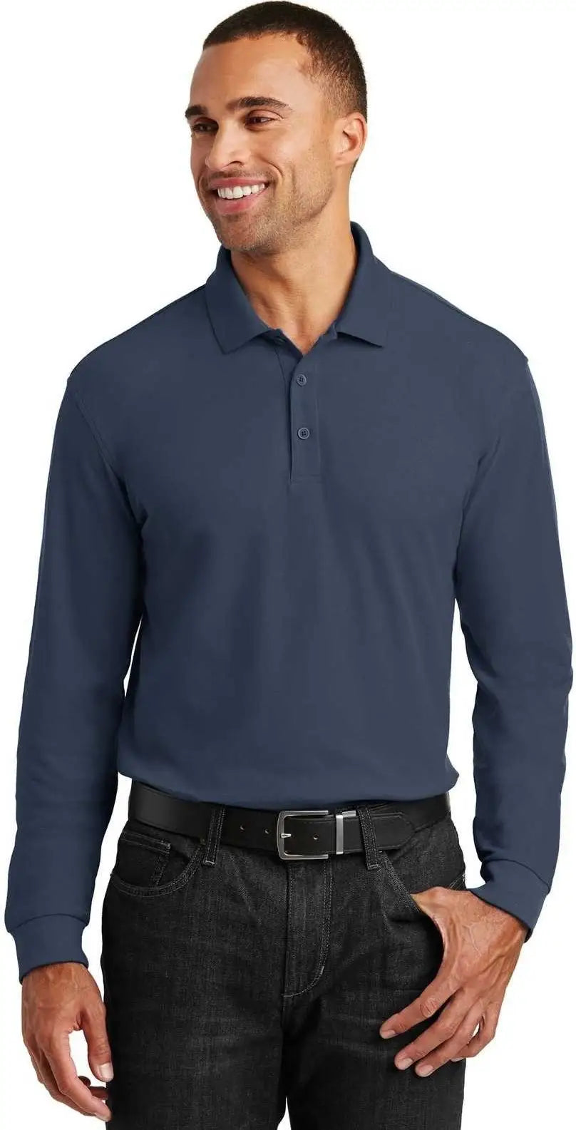 Port Authority K100ls Long Sleeve Core Classic Pique Polo - River Blue Navy