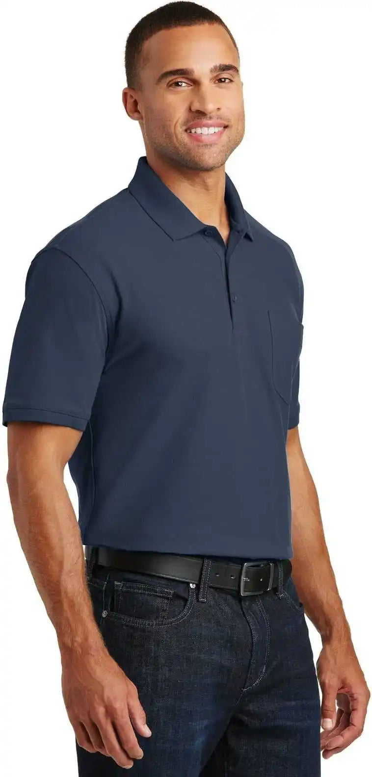 Port Authority K100p Core Classic Pique Pocket Polo River Blue Navy