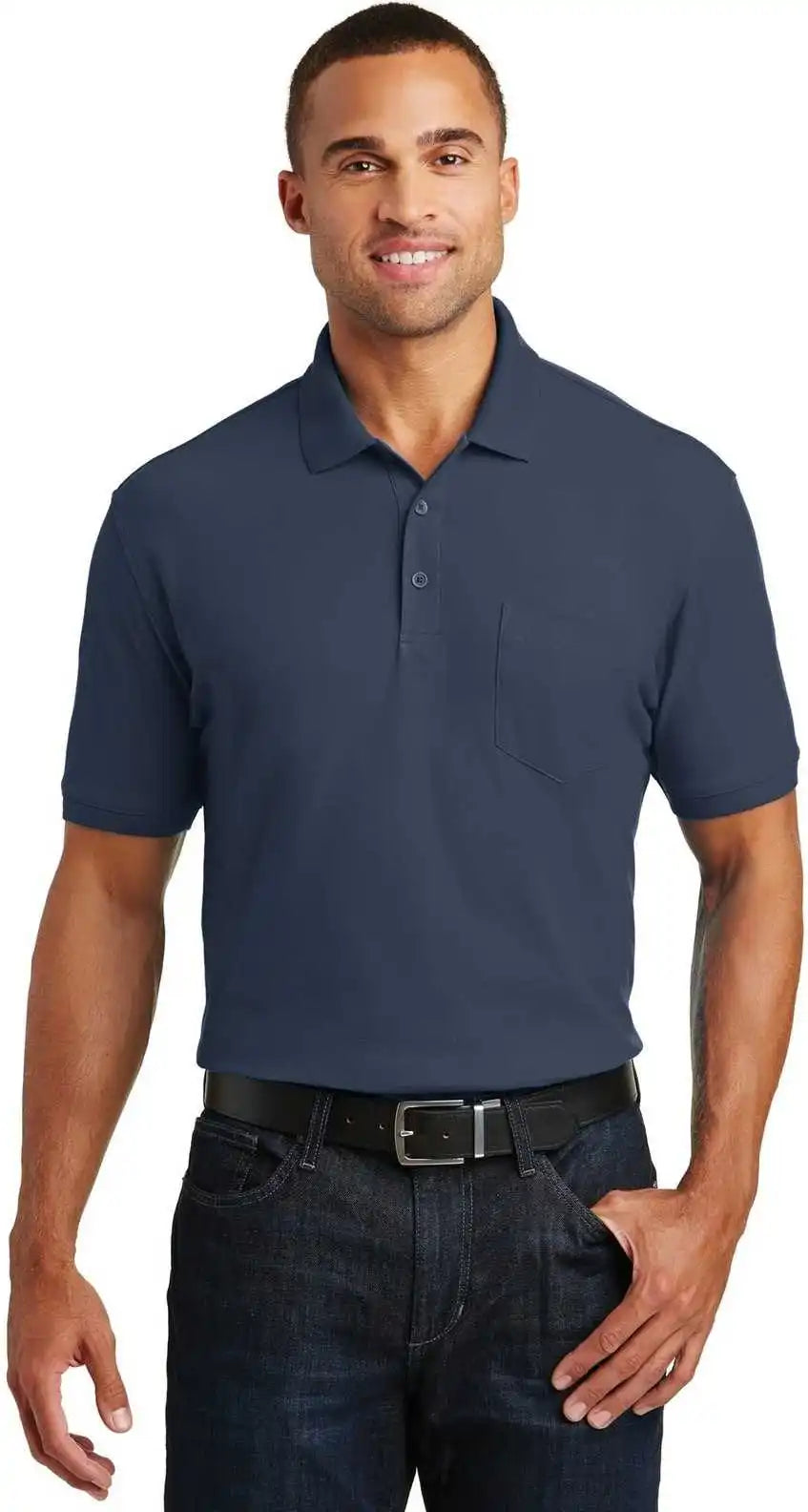 Port Authority K100p Core Classic Pique Pocket Polo River Blue Navy