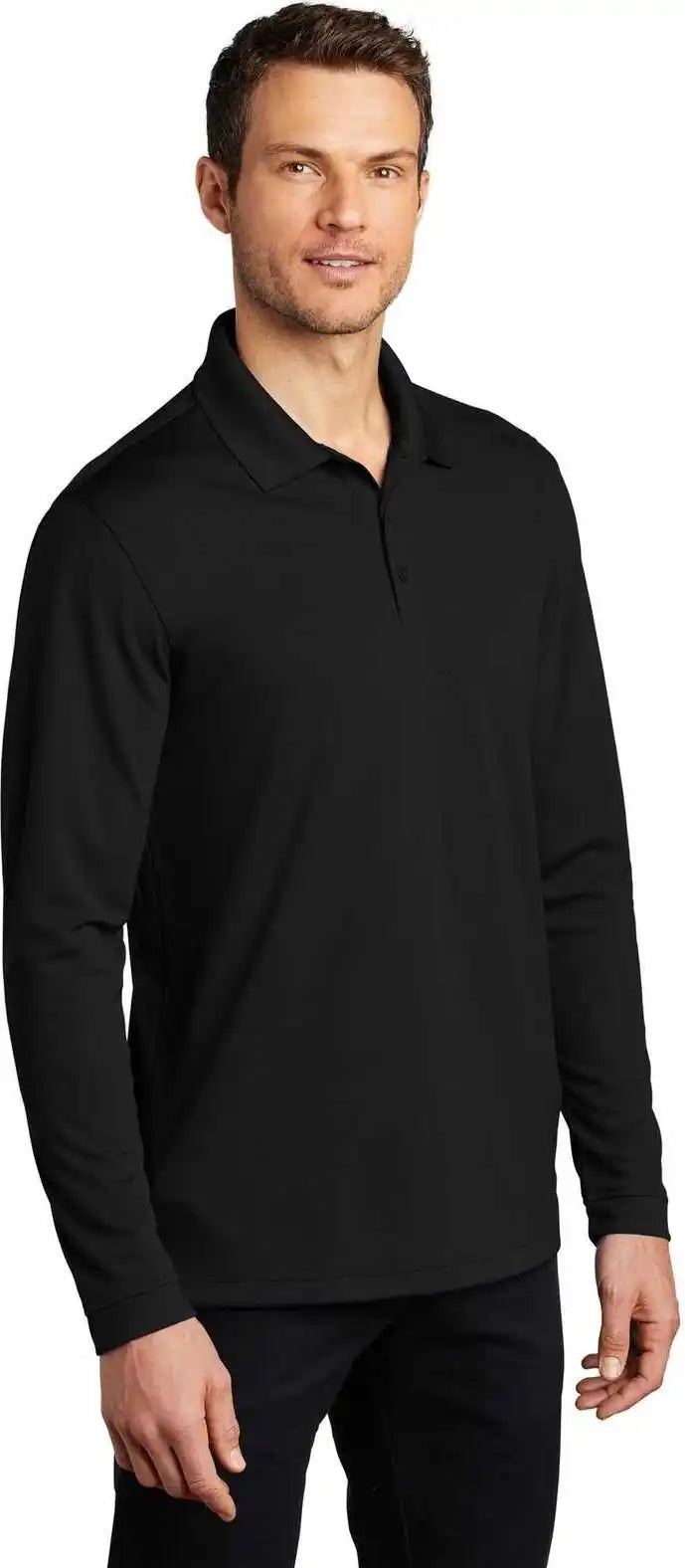 Port Authority K110ls Dry Zone Uv Micro Mesh Long Sleeve Polo Deep Black