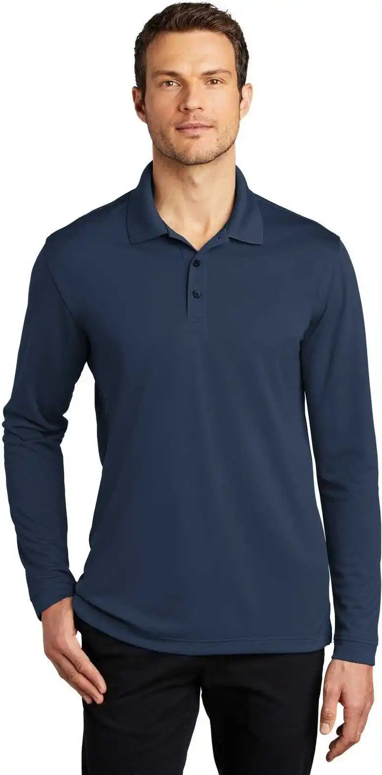 Port Authority K110ls Dry Zone Uv Micro Mesh Long Sleeve Polo River Blue Navy