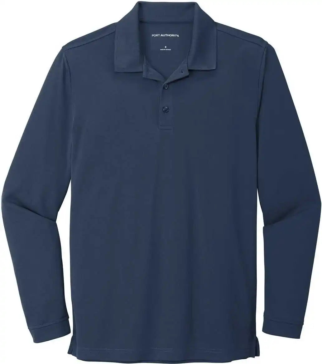 Port Authority K110ls Dry Zone Uv Micro Mesh Long Sleeve Polo River Blue Navy