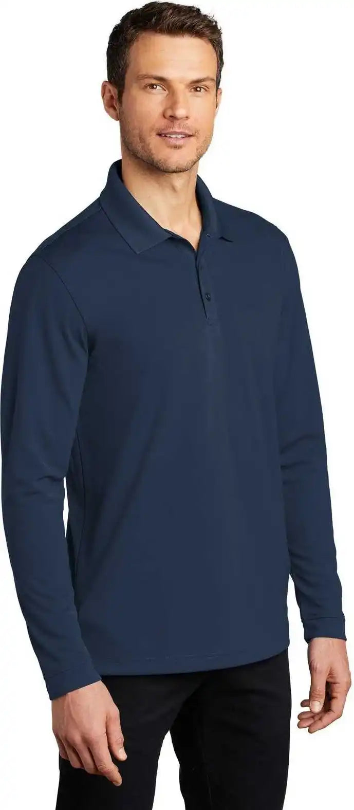 Port Authority K110ls Dry Zone Uv Micro Mesh Long Sleeve Polo River Blue Navy