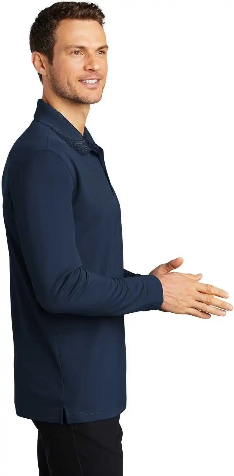 Port Authority K110ls Dry Zone Uv Micro Mesh Long Sleeve Polo River Blue Navy