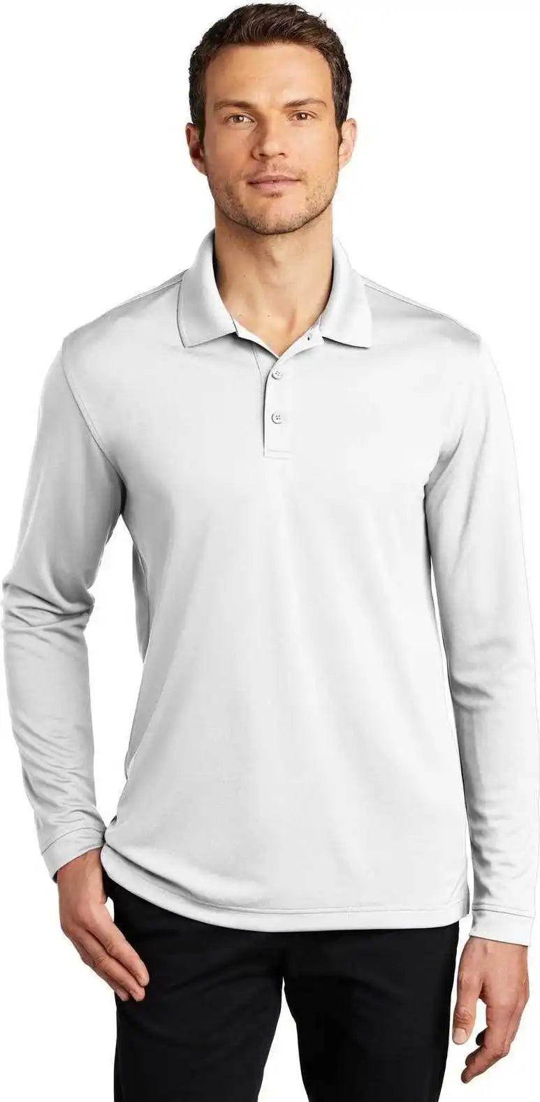 Port Authority K110ls Dry Zone Uv Micro-mesh Long Sleeve Polo - White