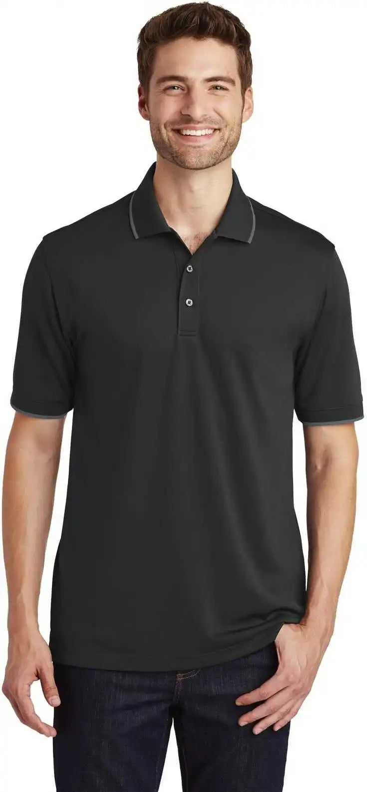 Port Authority K111 Dry Zone Uv Micro-mesh Tipped Polo - Deep Black Graphite