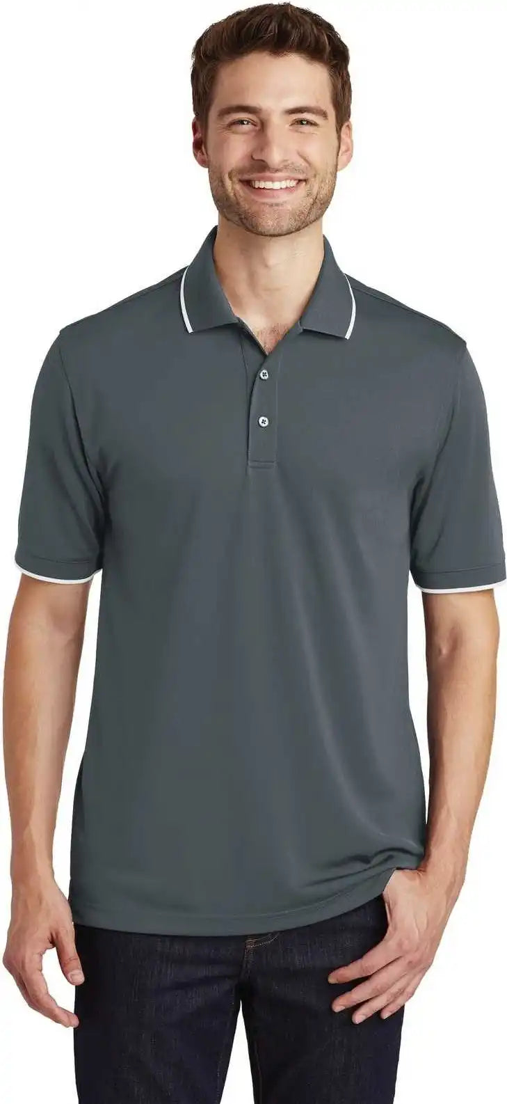 Port Authority K111 Dry Zone Uv Micro Mesh Tipped Polo Graphite White