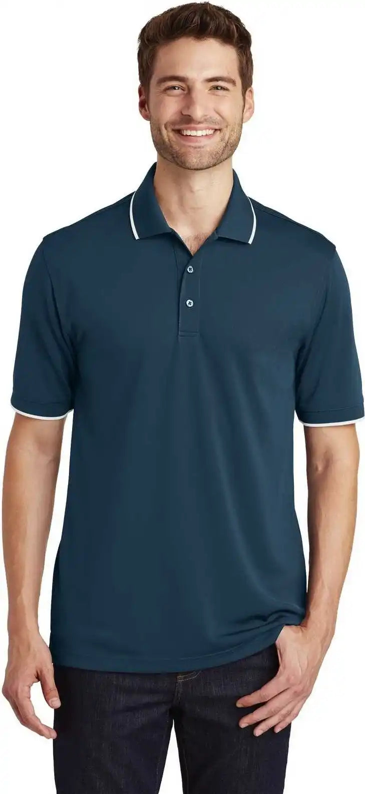 Port Authority K111 Dry Zone Uv Micro Mesh Tipped Polo River Blue Navy White