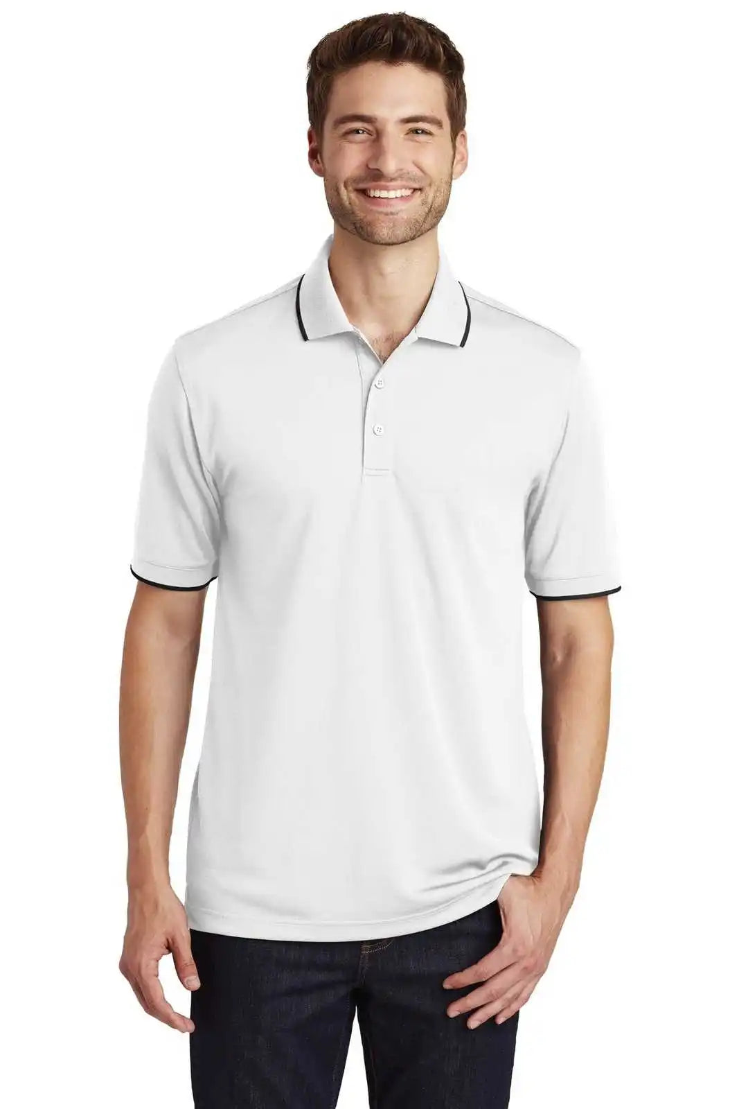 Port Authority K111 Dry Zone Uv Micro-mesh Tipped Polo - White Deep Black