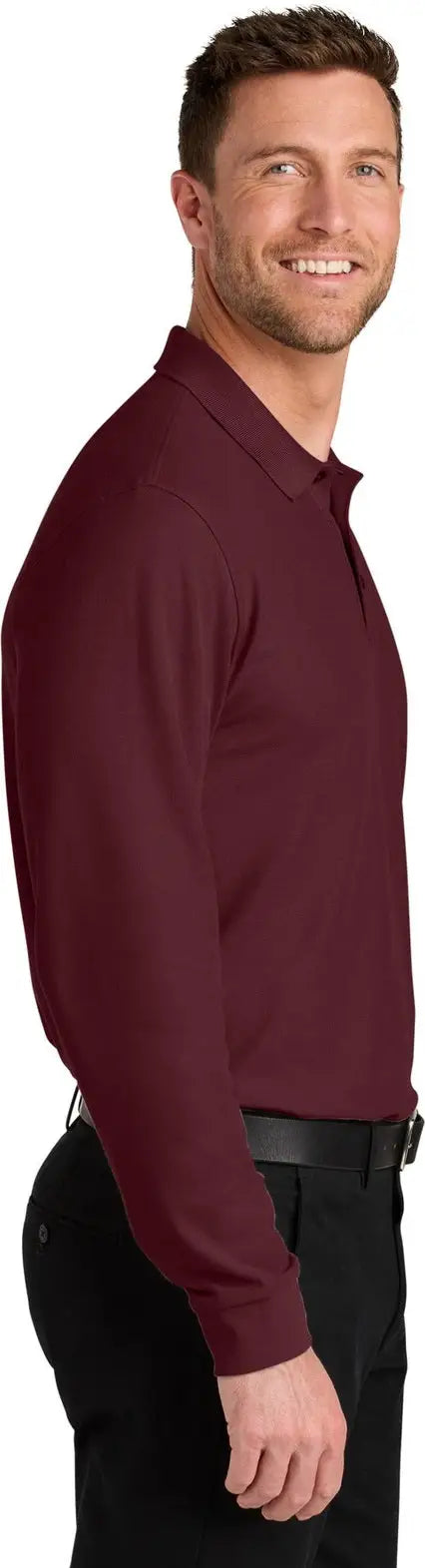 Port Authority K200ls Wearever Signature Pique Long Sleeve Polo - Burgundy