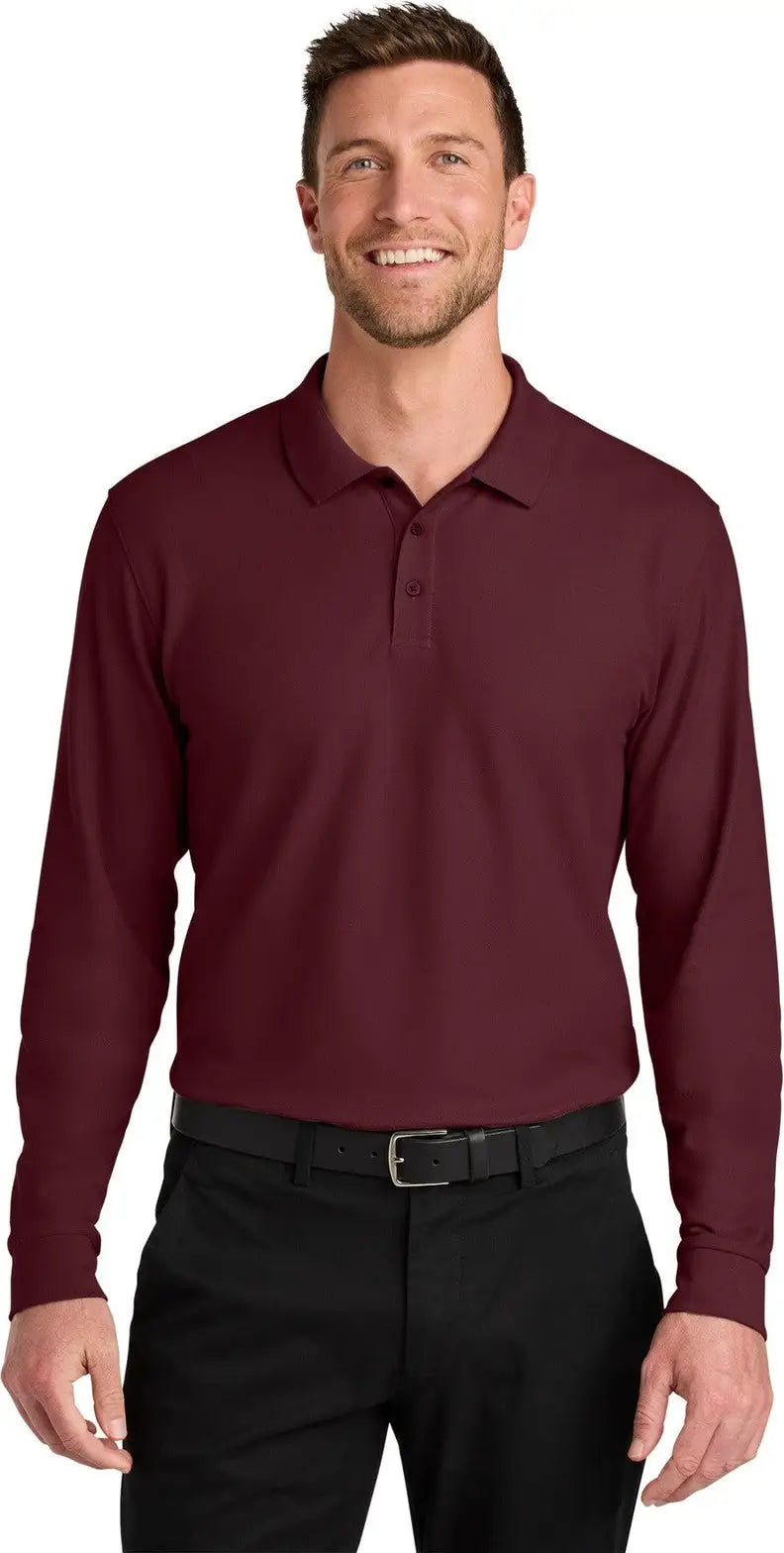 Port Authority K200ls Wearever Signature Pique Long Sleeve Polo - Burgundy - Adult Xs