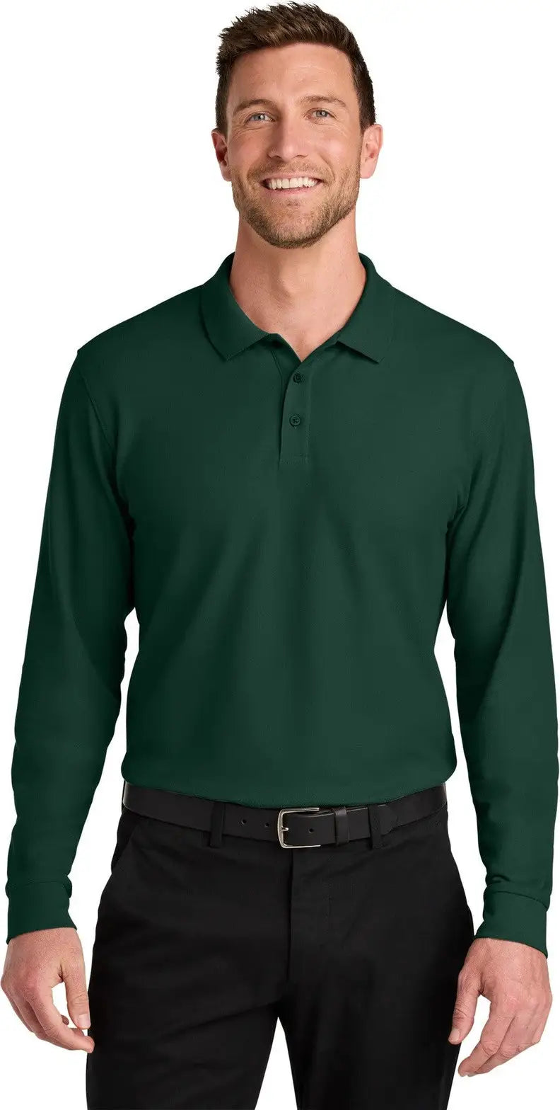Port Authority K200ls Wearever Signature Pique Long Sleeve Polo - Dark Green - Adult Xs